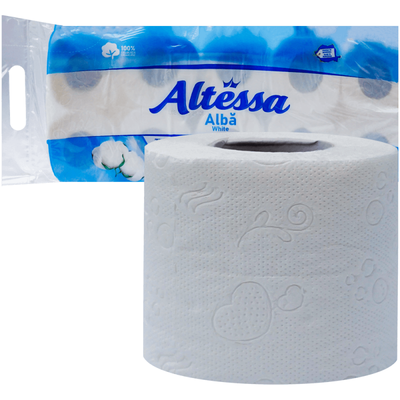 Hartie igienica alba, din celuloza, Altessa, 2 straturi, 10 role, clasic, 130 foi